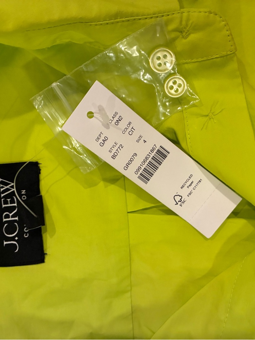 J. Crew Neon Lime Button-Up Shirt - Picture 8 of 8